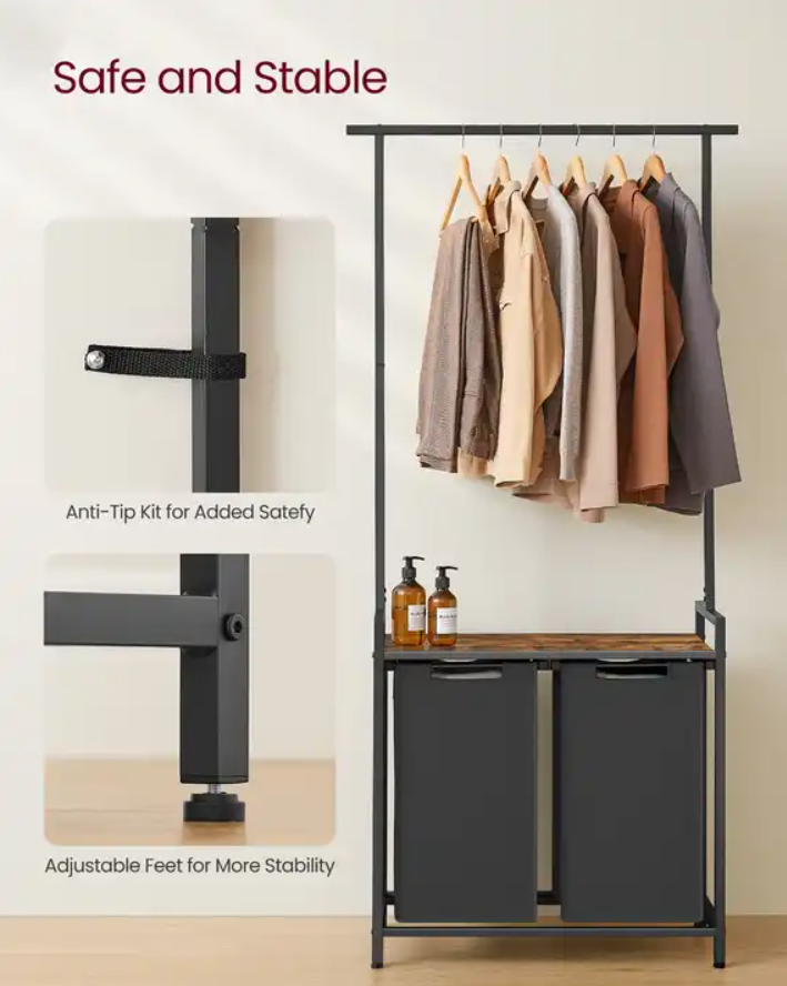 Laundry Basket Pull Out With Cloth Hanger VASAGLE Relaxio.