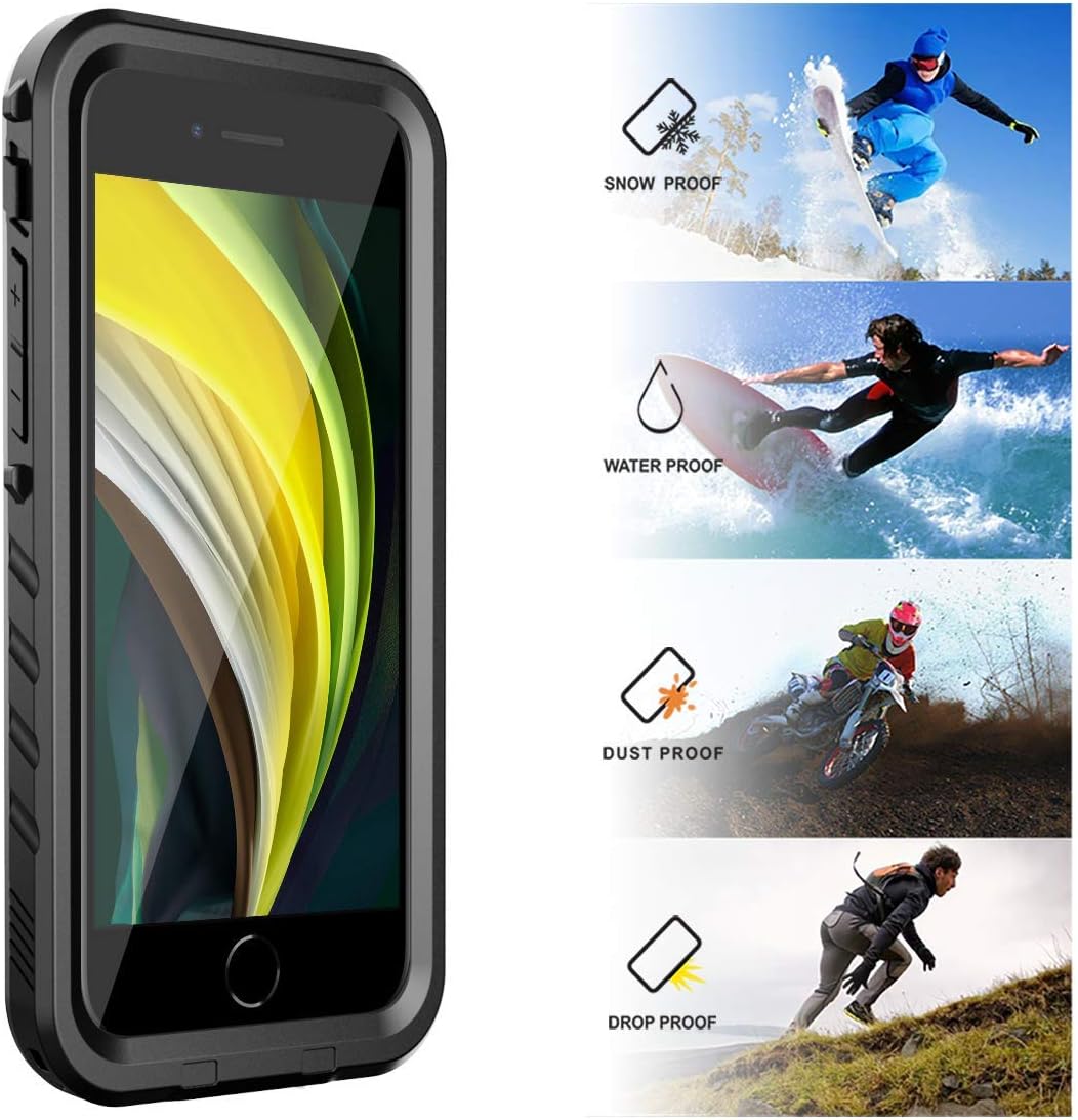 for iPhone SE2/SE3/7/8 Waterproof Case IP68 Drop Proof Black Drop Proof Shockproof Dustproof