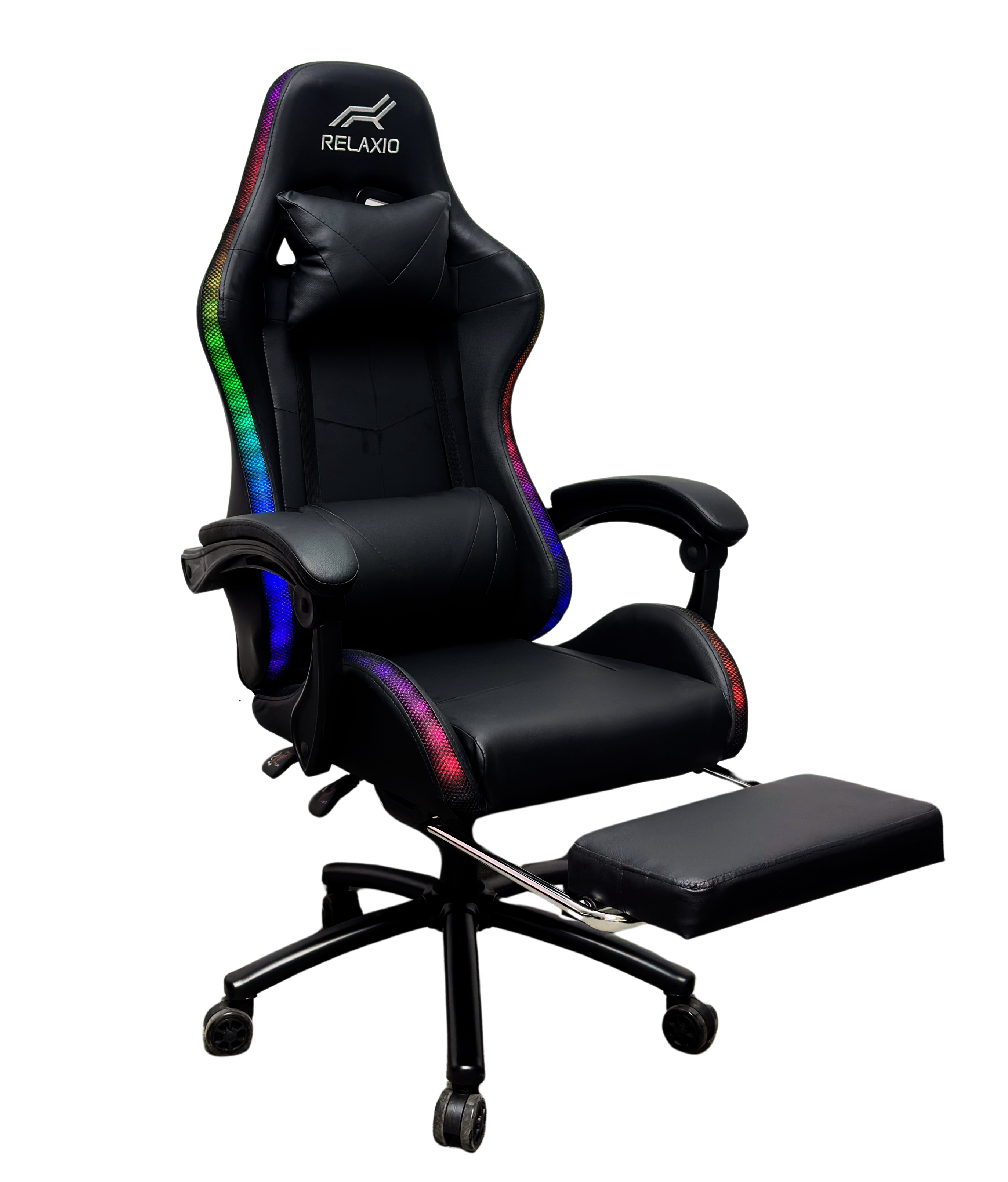 Relaxio RGB Gaming Chair with Headrest Footrest & LED Lights – Ergonomic Recliner with Lumbar Support Gaming Chairs