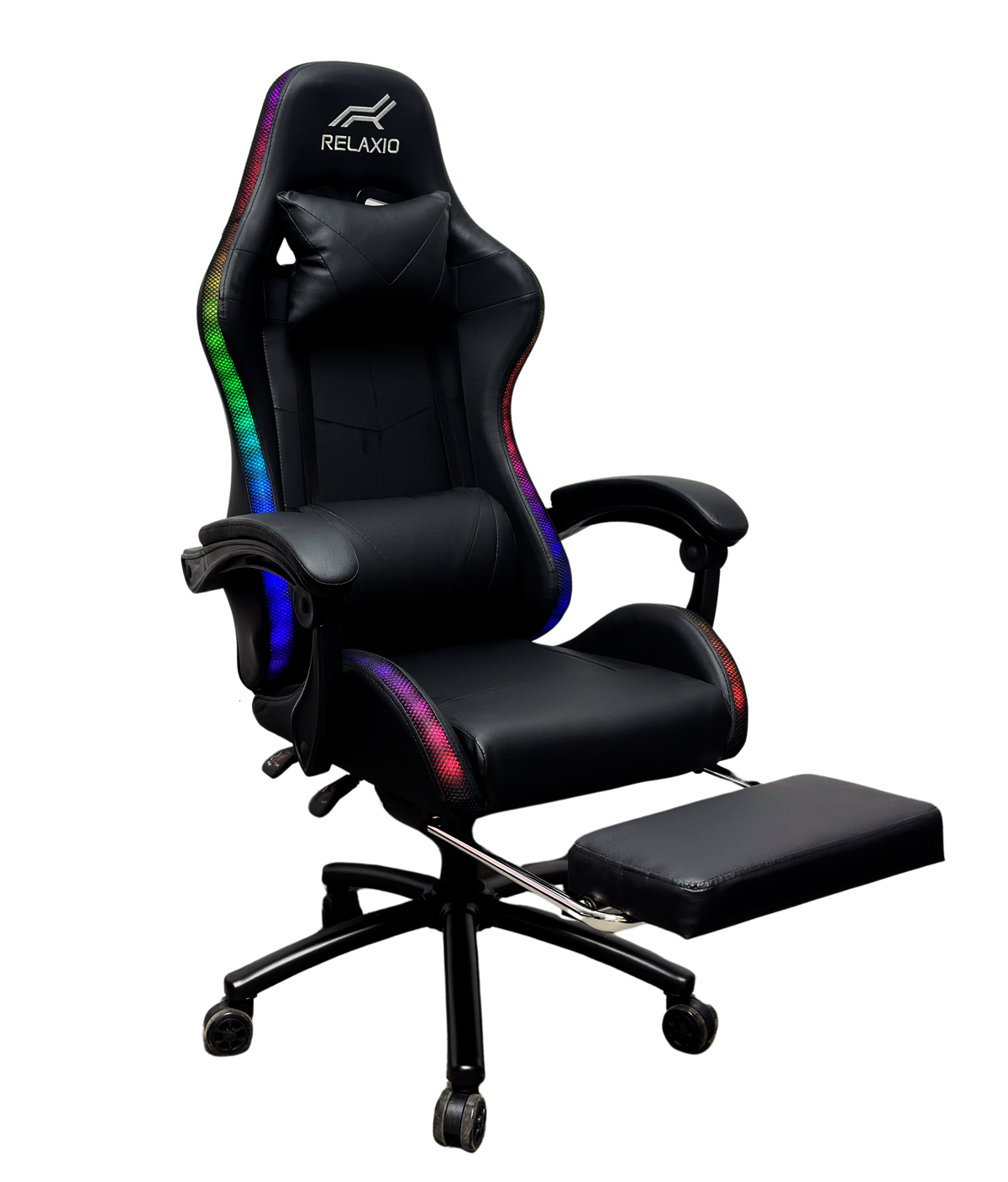 Relaxio RGB Gaming Chair with Headrest Footrest & LED Lights – Ergonomic Recliner with Lumbar Support Gaming Chairs