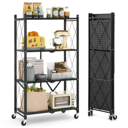 Foldable Shelving Unit 4-Tier Storage Shelf With Wheels