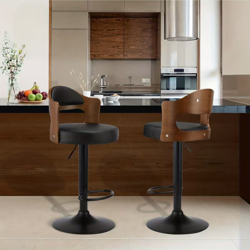 Set of 2 Swivel Bar Stools – Adjustable Gas Lift Kitchen Chairs, PU Leather Seat, Metal Base