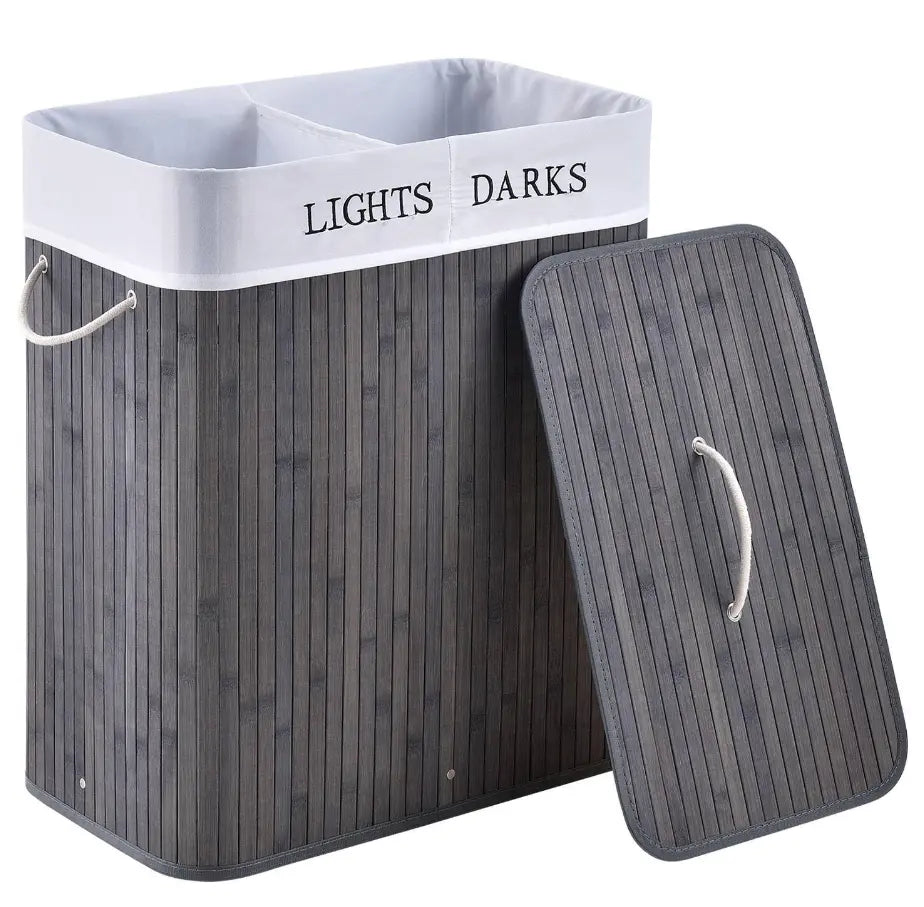 Bamboo Laundry Basket in 2  Compartments - Laundry Hamper with Lid +  Relaxio.
