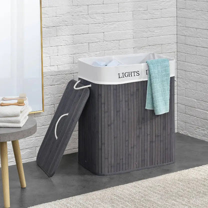 Bamboo Laundry Basket in 2  Compartments - Laundry Hamper with Lid +  Relaxio.