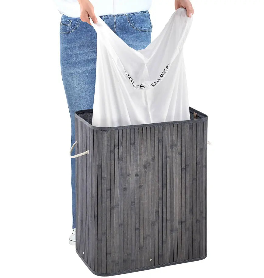 Bamboo Laundry Basket in 2  Compartments - Laundry Hamper with Lid +  Relaxio.