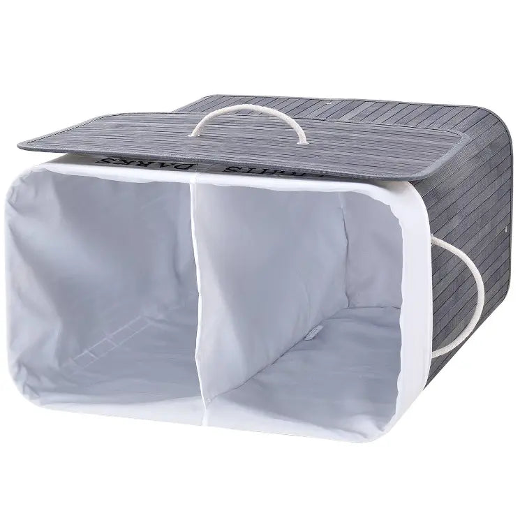 Bamboo Laundry Basket in 2  Compartments - Laundry Hamper with Lid +  Relaxio.