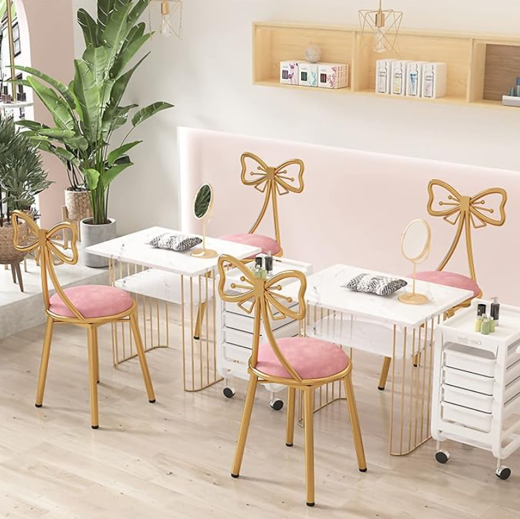 Pink Dressing Makeup Stool Bedroom Backrest Princess Chair +  Relaxio.