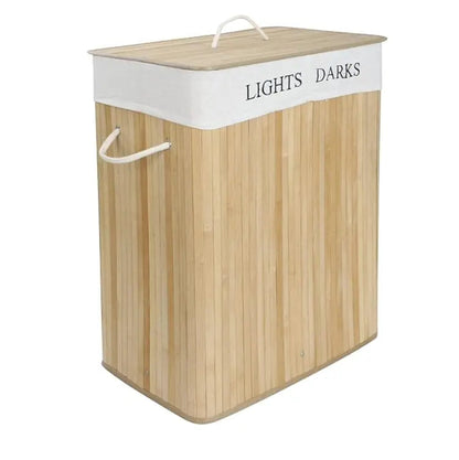 Bamboo Laundry Basket in 2  Compartments - Laundry Hamper with Lid +  Relaxio.