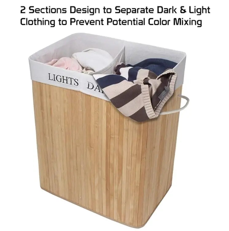 Bamboo Laundry Basket in 2  Compartments - Laundry Hamper with Lid +  Relaxio.