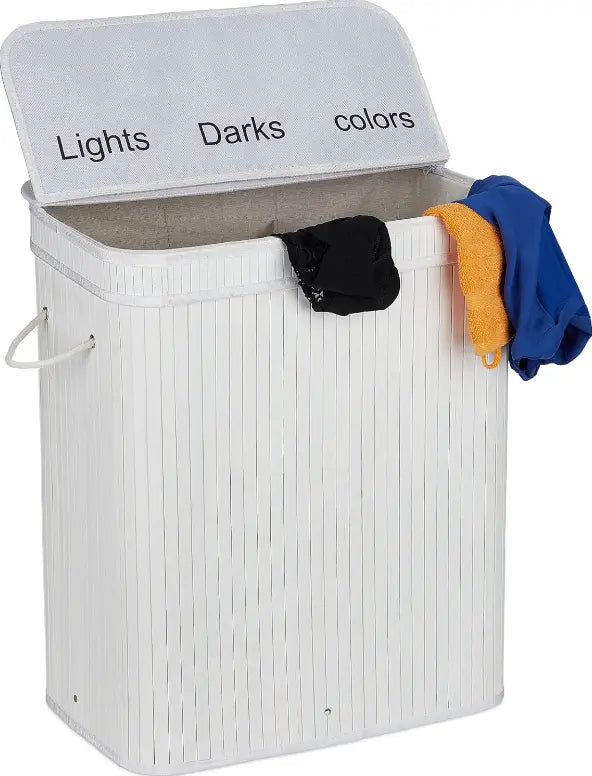 Bamboo Laundry Baket Sorter 3 Compartments with Lid Handle +  Relaxio.