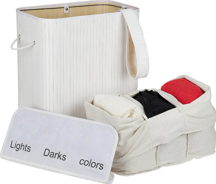 Bamboo Laundry Baket Sorter 3 Compartments with Lid Handle +  Relaxio.