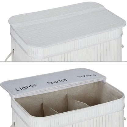 Bamboo Laundry Baket Sorter 3 Compartments with Lid Handle +  Relaxio.