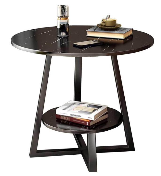 Elegant Round End Table – Faux Marble Texture with Sturdy Metal Frame