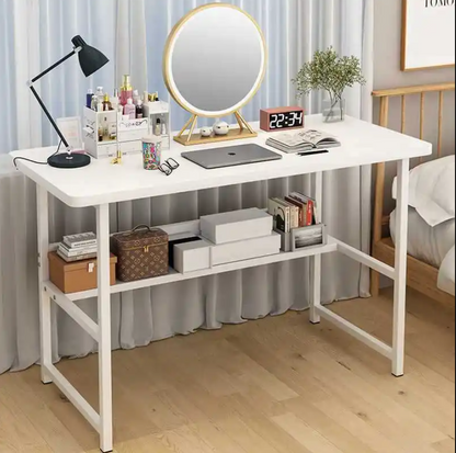 Computer Desk with Storage Shelves – Modern Home Office Table White Computer Desk