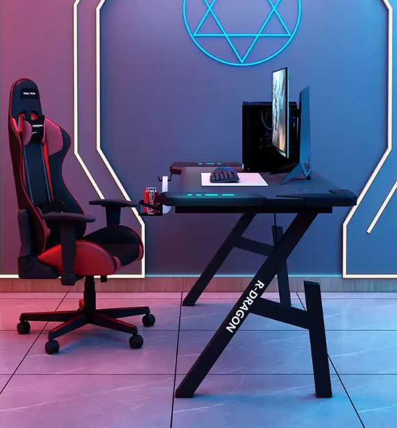 GlowStation RGB Light Gaming Desk – Stylish LED Computer Desk with Headphone Holder Computer Desk