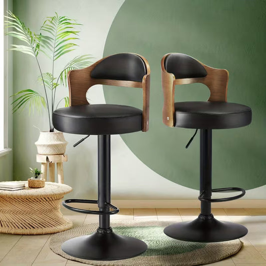 Set of 2 Swivel Bar Stools – Adjustable Gas Lift Kitchen Chairs, PU Leather Seat, Metal Base