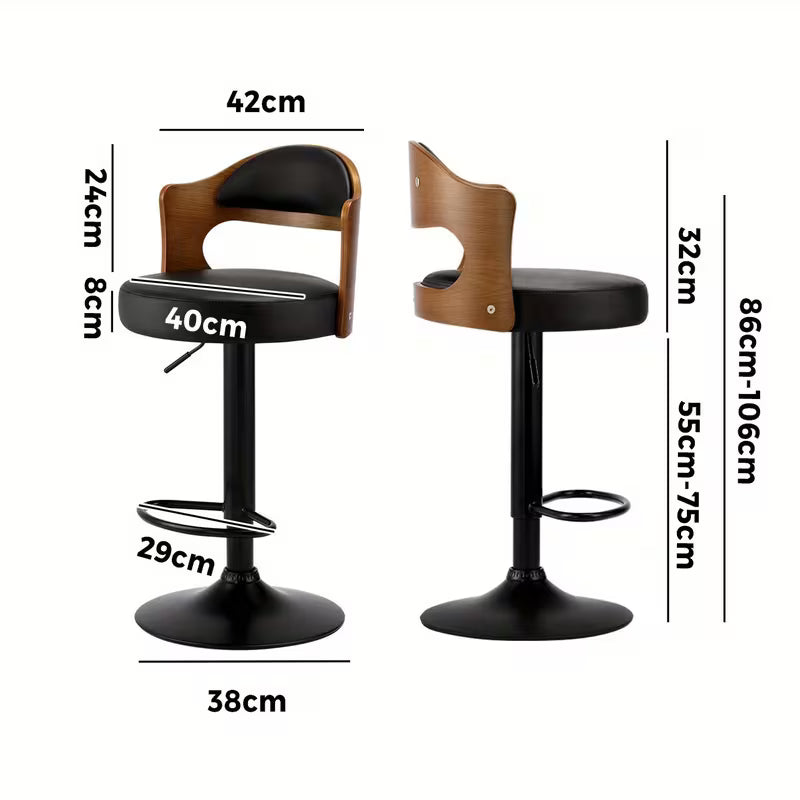 Set of 2 Swivel Bar Stools – Adjustable Gas Lift Kitchen Chairs, PU Leather Seat, Metal Base
