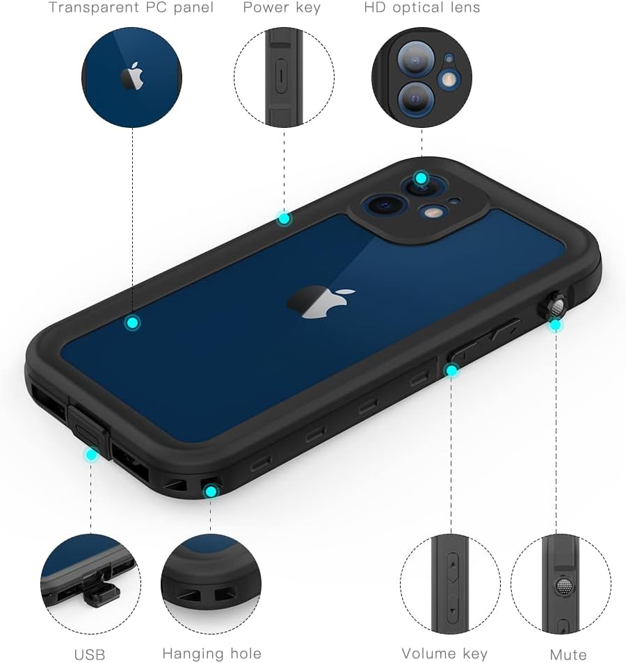 for iPhone 12 Mini Waterproof Case with Built in Screen Protector Shockproof Dustproof