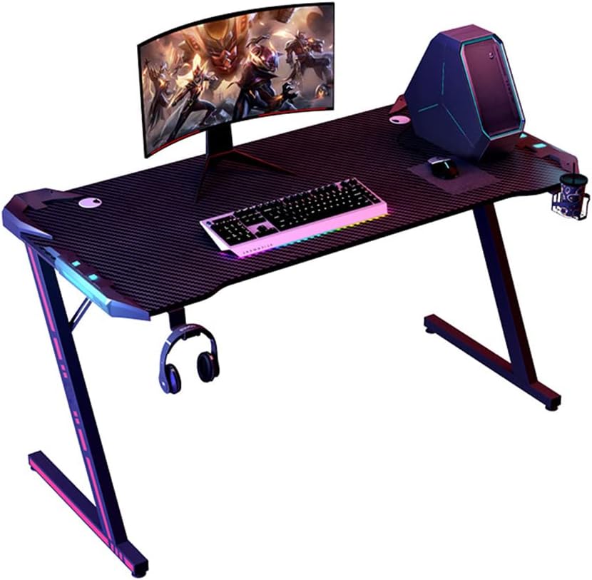 Ergonomic Gaming Chair & LED Z-Shaped Gaming Desk- Gaming Setup
