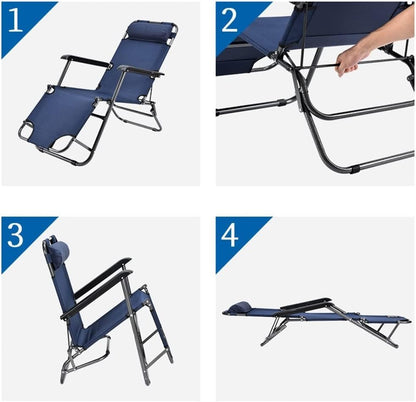 Zero Gravity Recliner Lounge Chair – Adjustable & Ergonomic Outdoor Folding Chair (Navy Blue) Beach Chair