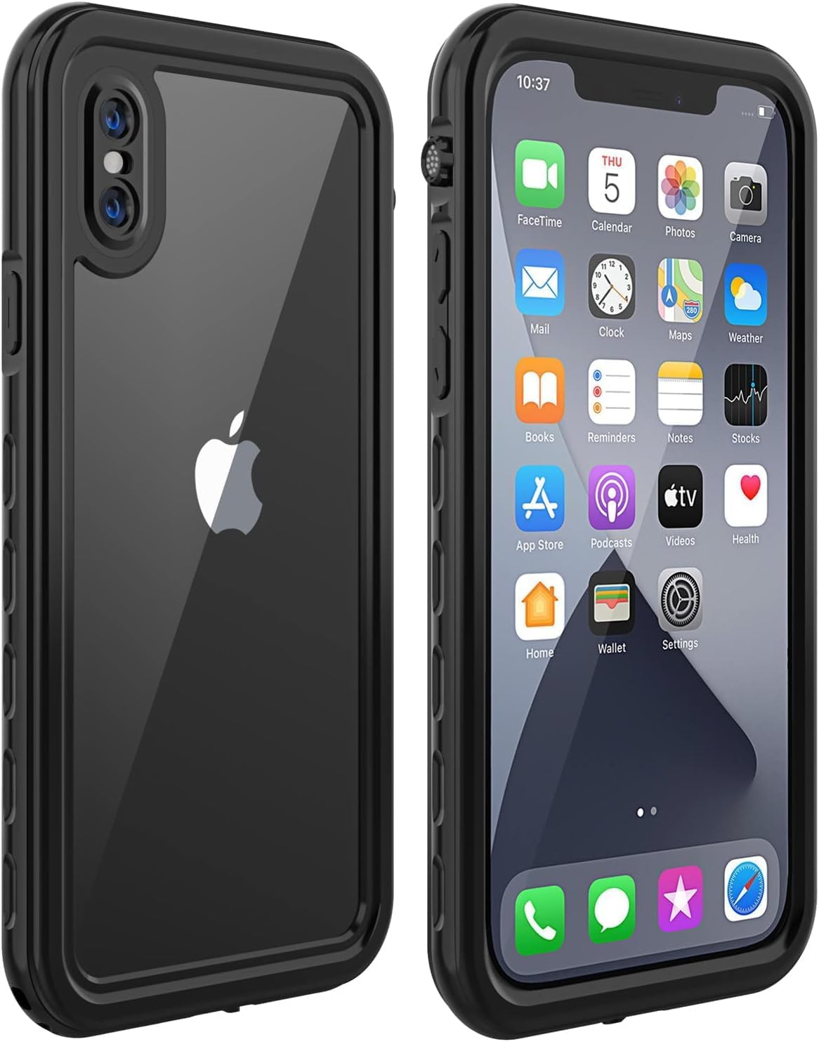 for iPhone X/XS Waterproof Case - Full Body Shockproof Cover with Built-in Screen Protector, 5.8 Inch (Black/Clear)