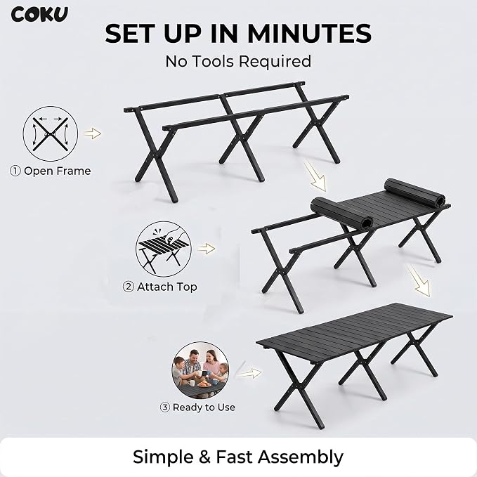 Heavy Duty Folding Camping Roll-Up Picnic Outdoor Table with Carry Bag
