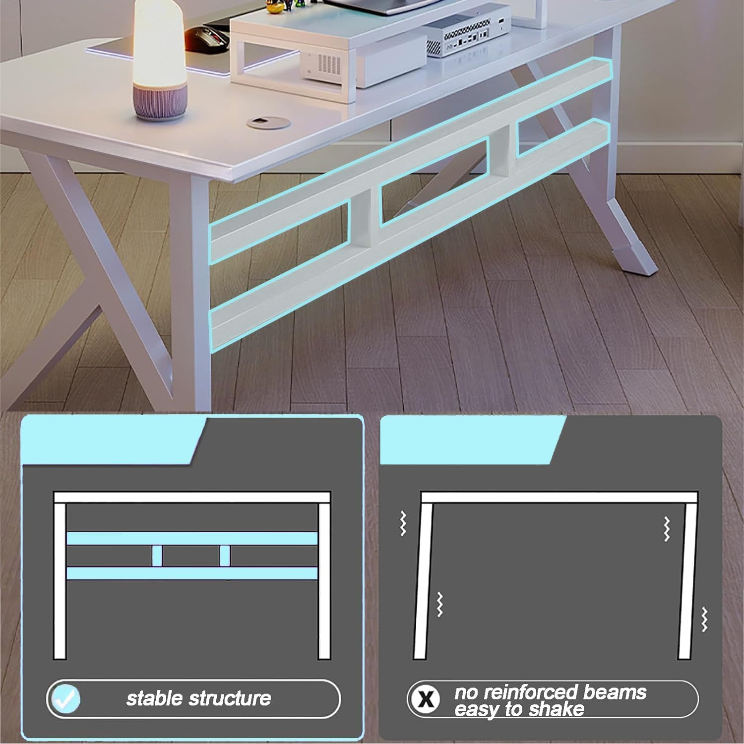 Ergonomic Gaming Desk – 100CM White Computer Table with K-Shaped Frame Computer Desk