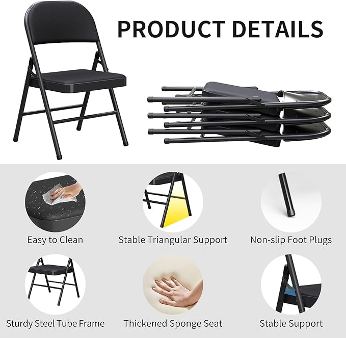 Folding Chairs with Padded Seats – 4 Piece Set