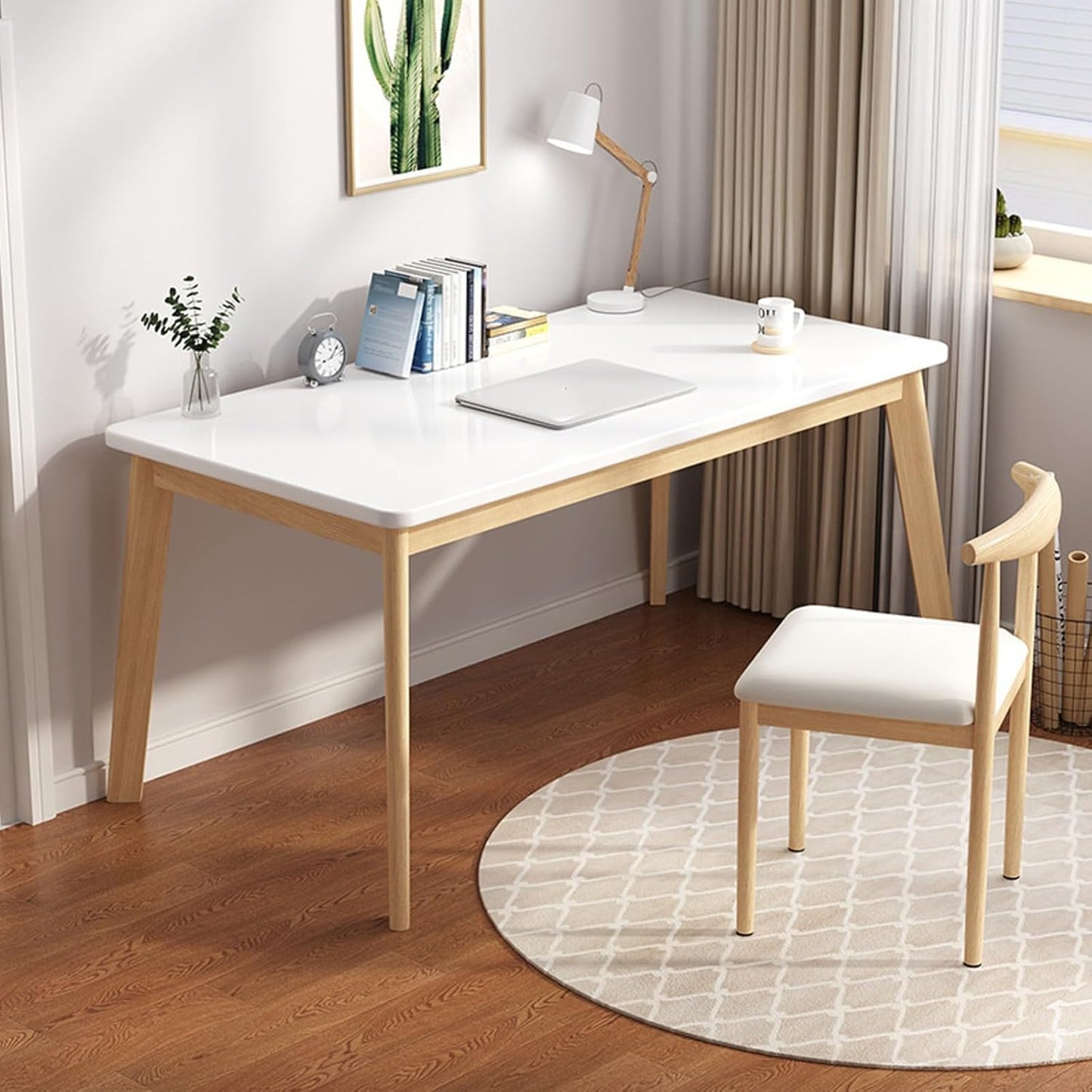 Computer Desk with Solid Wood Legs – 120cm Modern Writing Table for Home Office Computer Desk