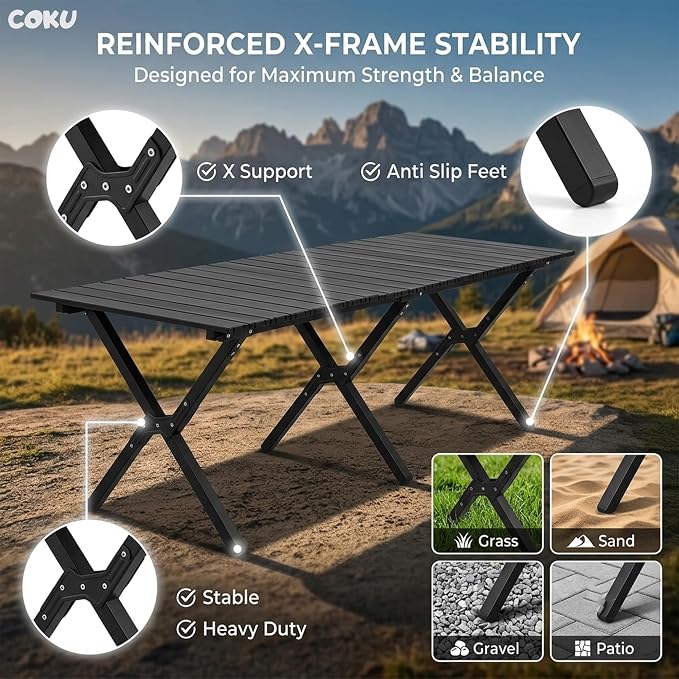 Heavy Duty Folding Camping Roll-Up Picnic Outdoor Table with Carry Bag