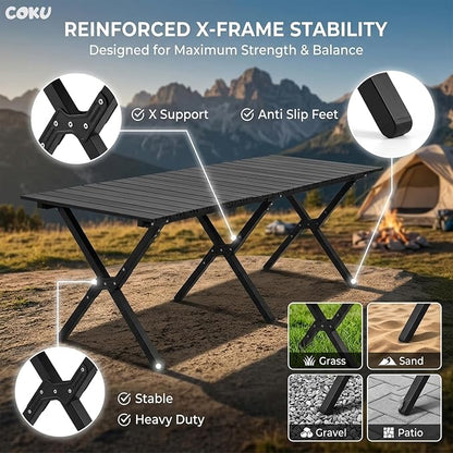 Heavy Duty Folding Camping Roll-Up Picnic Outdoor Table with Carry Bag