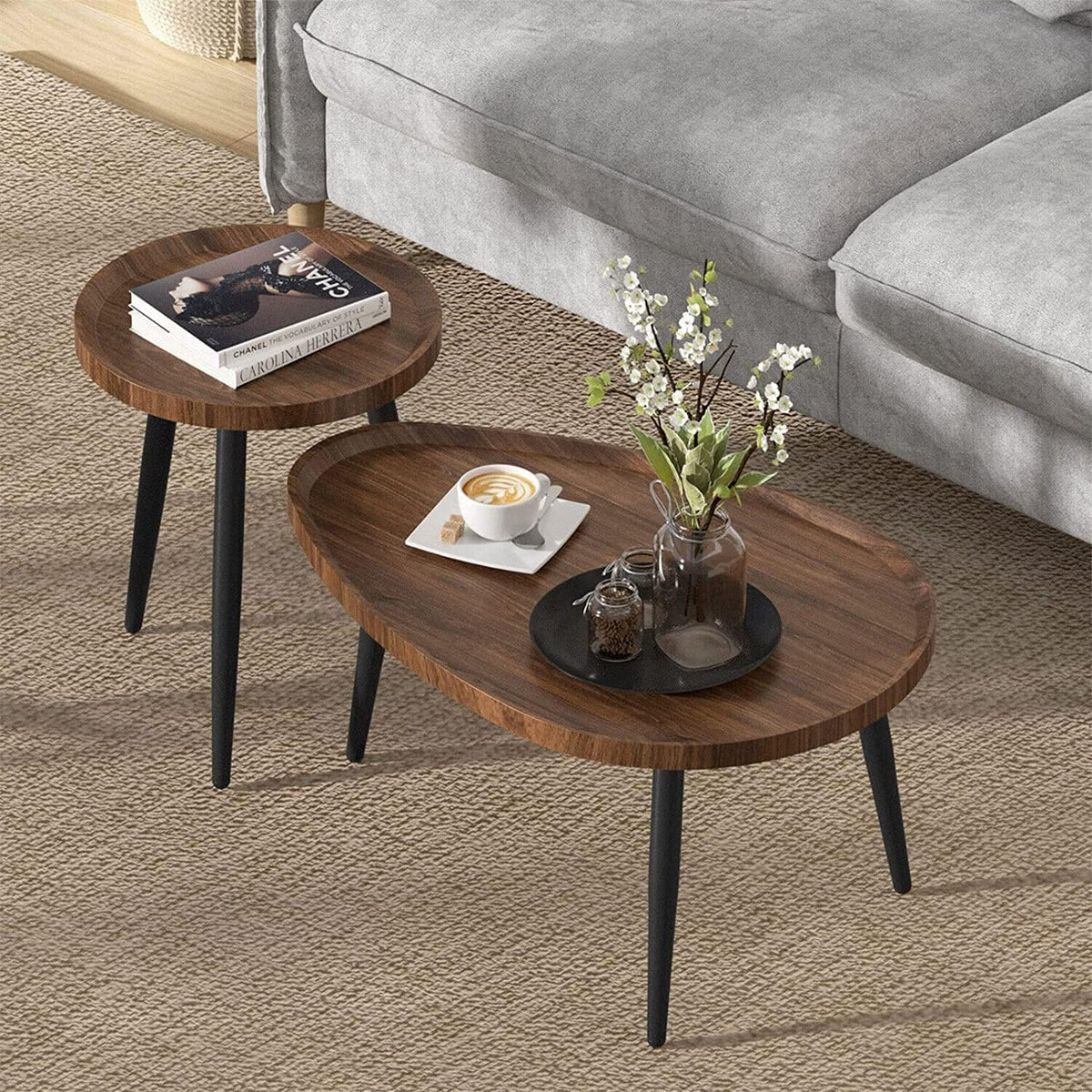 Industrial Nest Of Tables Wooden Coffee Sofa Side End Table Display Flowers Lamp