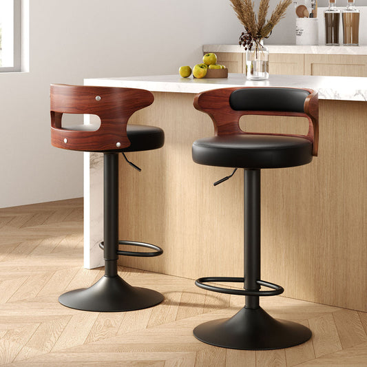 2x Bar Stools – Gas Lift Swivel Faux Leather Kitchen Bar Chairs