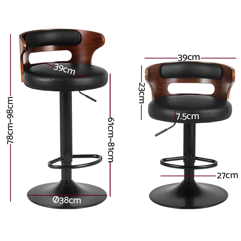2x Bar Stools – Gas Lift Swivel Faux Leather Kitchen Bar Chairs