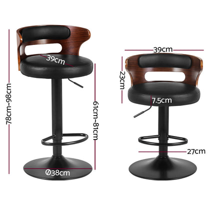 2x Bar Stools – Gas Lift Swivel Faux Leather Kitchen Bar Chairs