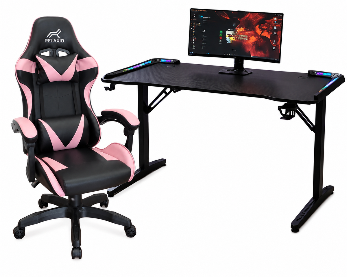 RELAXIO Complete RGB LED Gaming Desk & Chair Set
