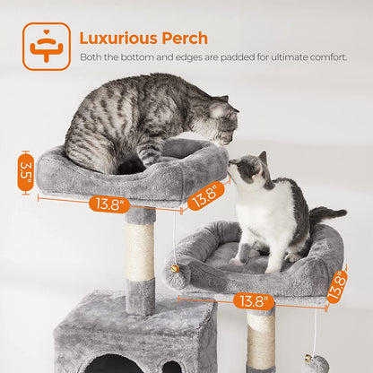 Multi-Level Cat Condo Tree Tower with Scratching Posts & Hammock 143Cm