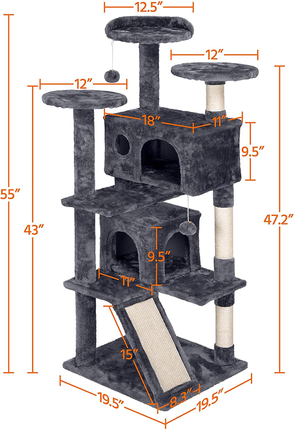 Cat Tree Climbing Tower Sisal Scratcher, Condo & Plush Beds 140Cm