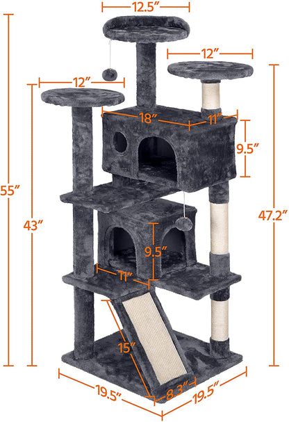 Cat Tree Climbing Tower Sisal Scratcher, Condo & Plush Beds 140Cm