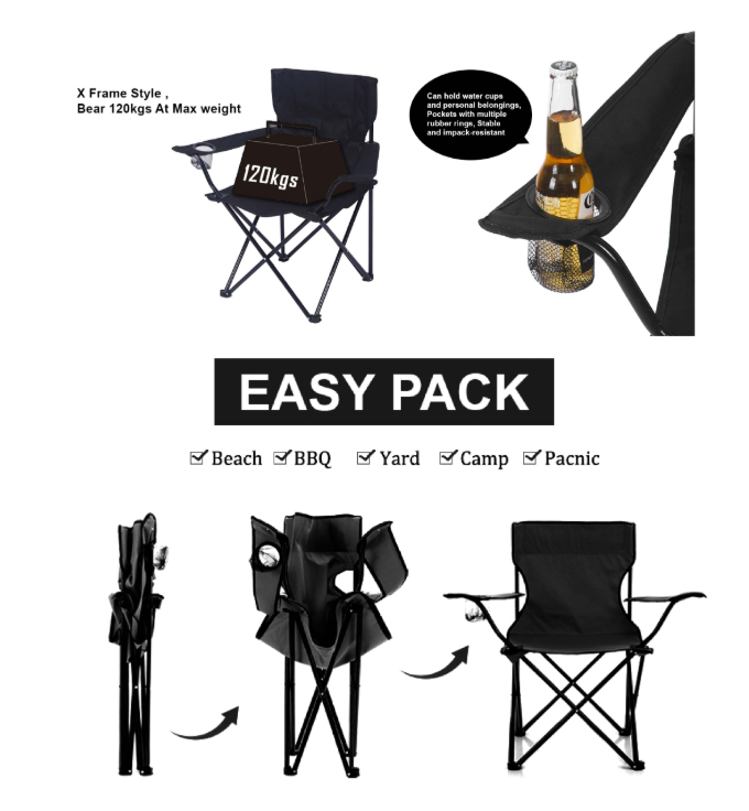 Lightweight Foldable Camping Chair with Cup Holder & Carry Bag