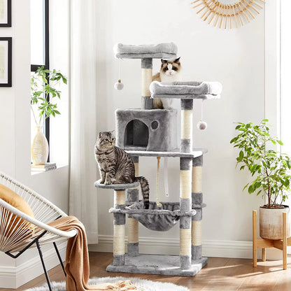 Multi-Level Cat Condo Tree Tower with Scratching Posts & Hammock 143Cm