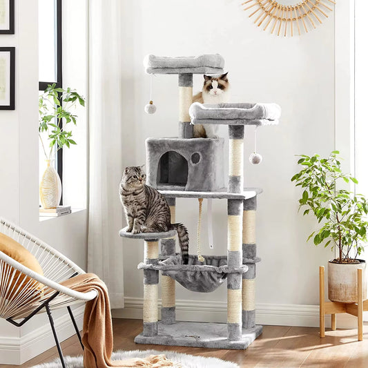 Multi-Level Cat Condo Tree Tower with Scratching Posts & Hammock 143Cm