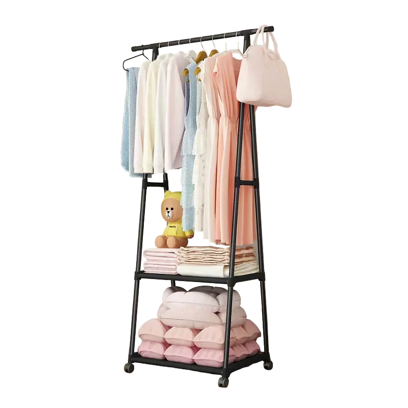 Multi-Purpose Rolling Clothing Rack – Black Mobile Wardrobe Organizer with Wheels