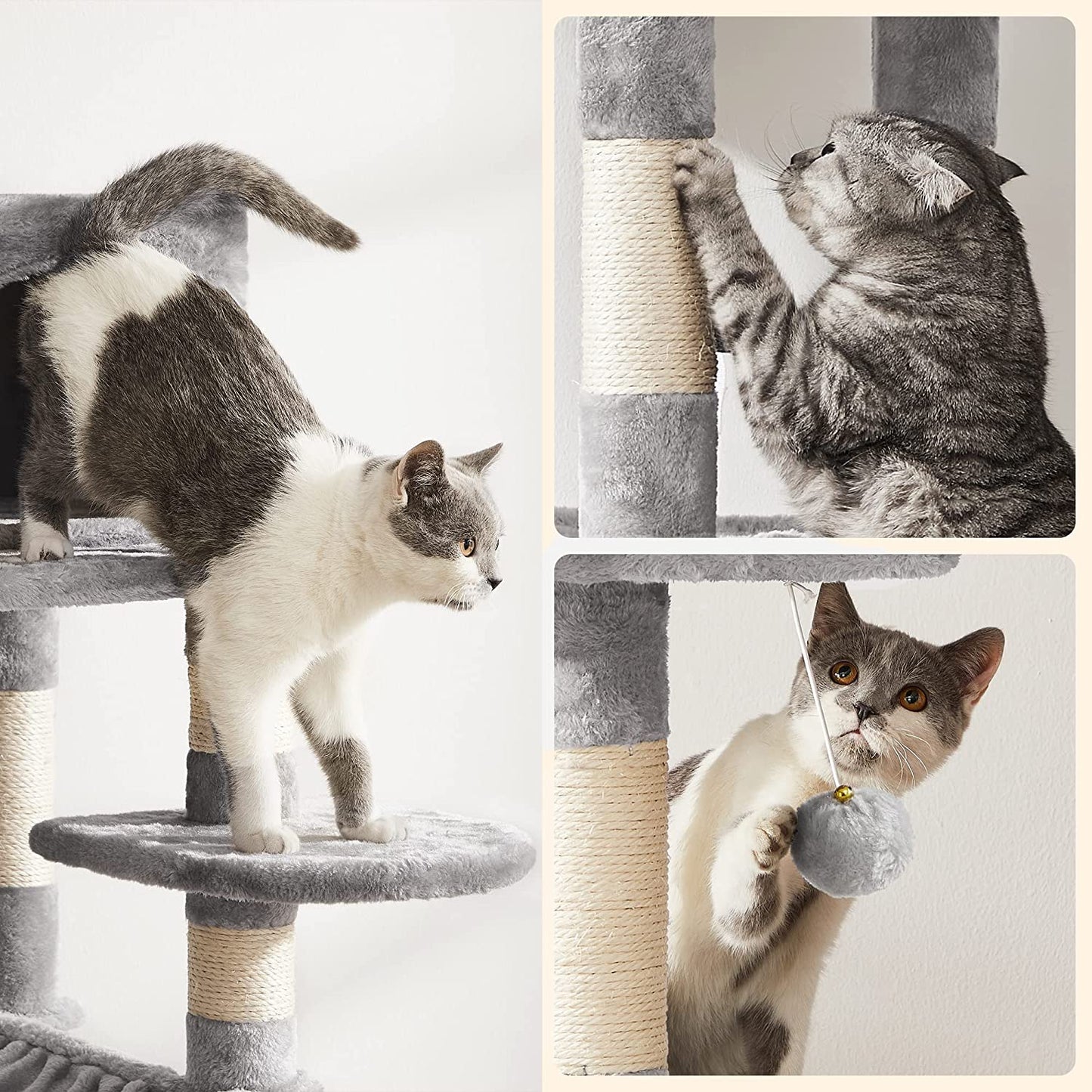 Multi-Level Cat Condo Tree Tower with Scratching Posts & Hammock 143Cm