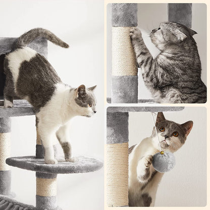 Multi-Level Cat Condo Tree Tower with Scratching Posts & Hammock 143Cm