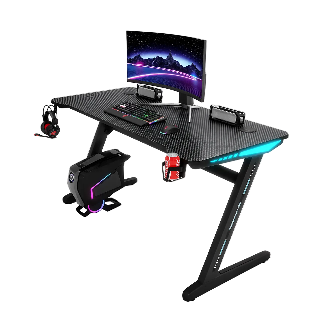 Gaming Setup Combo – Z-Shaped LED Computer Desk & Gaming Chair Set