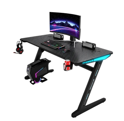 Gaming Setup Combo – Z-Shaped LED Computer Desk & Gaming Chair Set