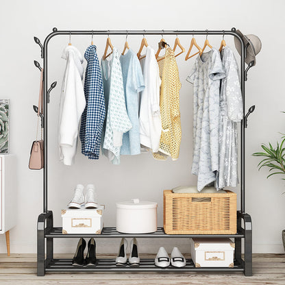 Clothes & Shoe Storage Shelf Black Rack for Bedroom & Entryway