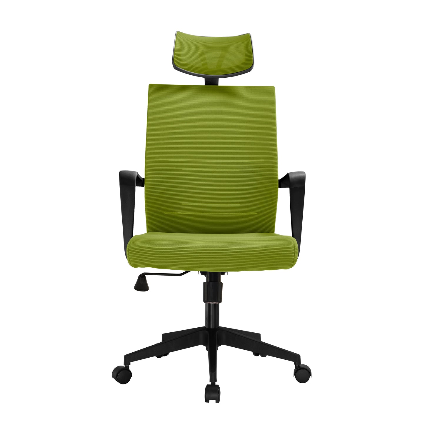 Green office chair with black base on a white background