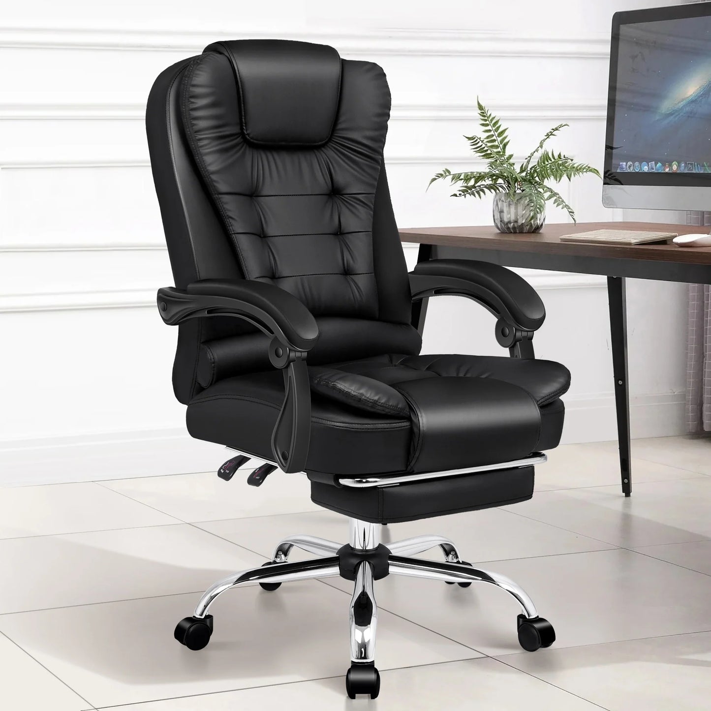 Leather Executive Office Chair With Foot High Back Leather Office Chair with Footrest
